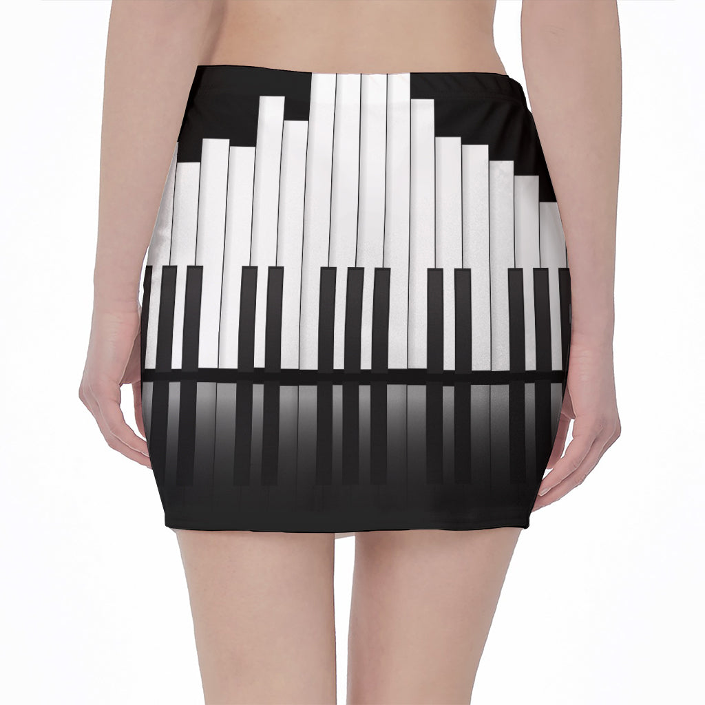 Black And White Piano Keyboard Print Pencil Mini Skirt