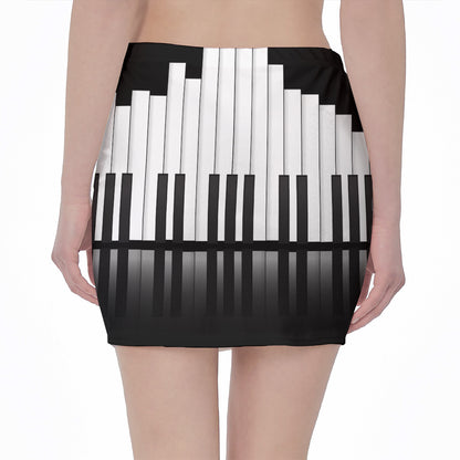 Black And White Piano Keyboard Print Pencil Mini Skirt