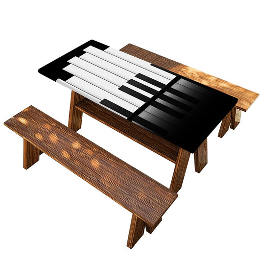 Black And White Piano Keyboard Print Picnic Table Cover