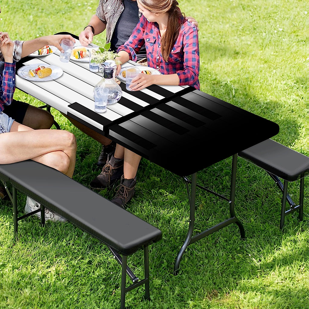 Black And White Piano Keyboard Print Picnic Table Cover