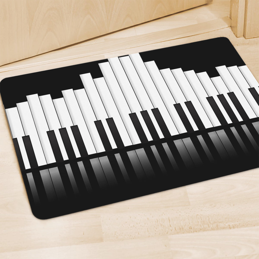 Black And White Piano Keyboard Print Polyester Doormat