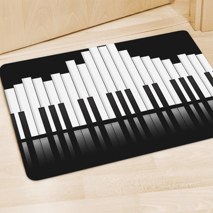 Black And White Piano Keyboard Print Polyester Doormat