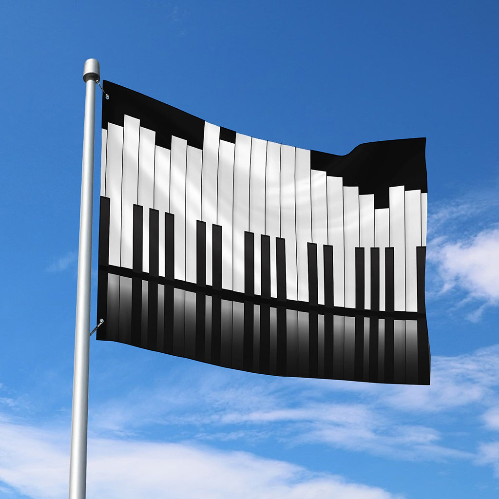 Black And White Piano Keyboard Print Polyester Flag