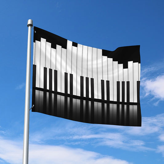 Black And White Piano Keyboard Print Polyester Flag