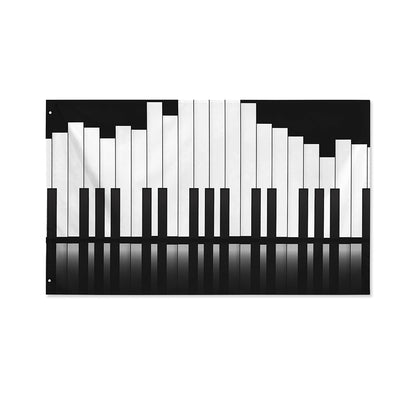 Black And White Piano Keyboard Print Polyester Flag