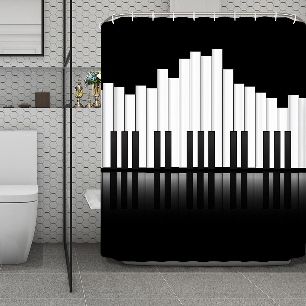 Black And White Piano Keyboard Print Polyester Shower Curtain