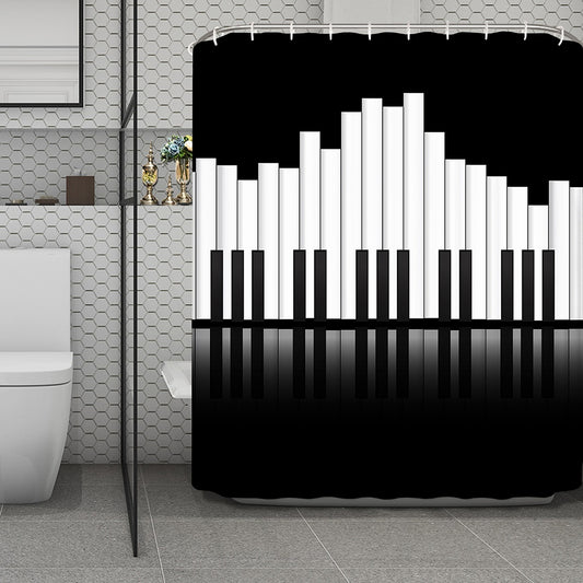 Black And White Piano Keyboard Print Polyester Shower Curtain