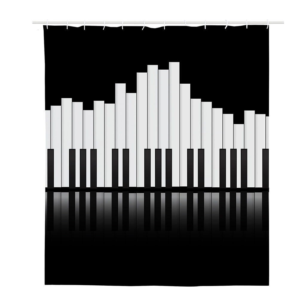 Black And White Piano Keyboard Print Polyester Shower Curtain