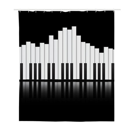 Black And White Piano Keyboard Print Polyester Shower Curtain