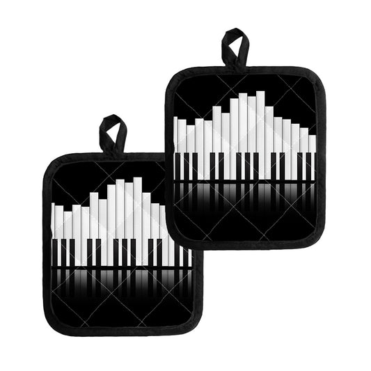 Black And White Piano Keyboard Print Pot Holders