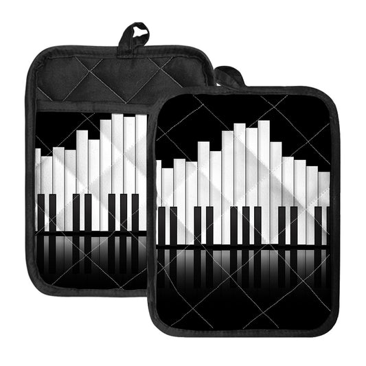 Black And White Piano Keyboard Print Pot Holders With Pocket