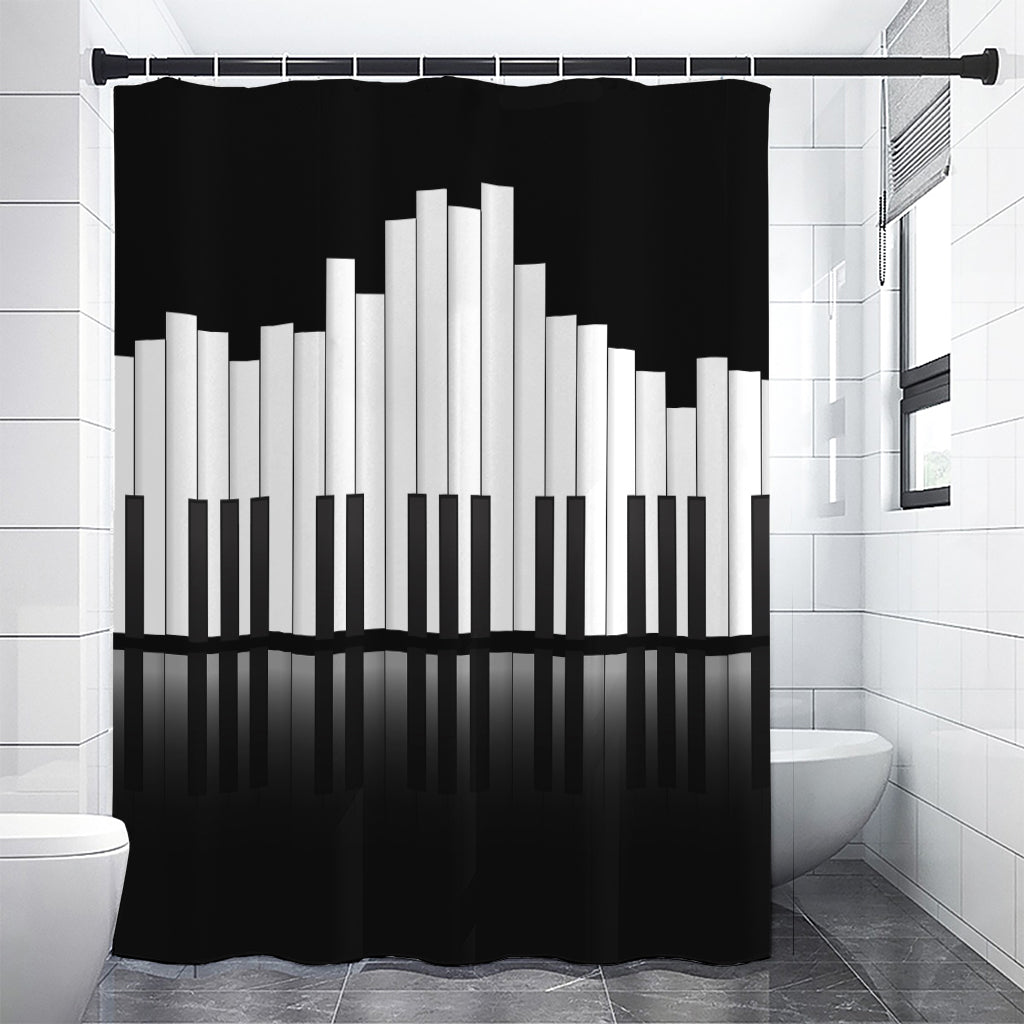 Black And White Piano Keyboard Print Premium Shower Curtain