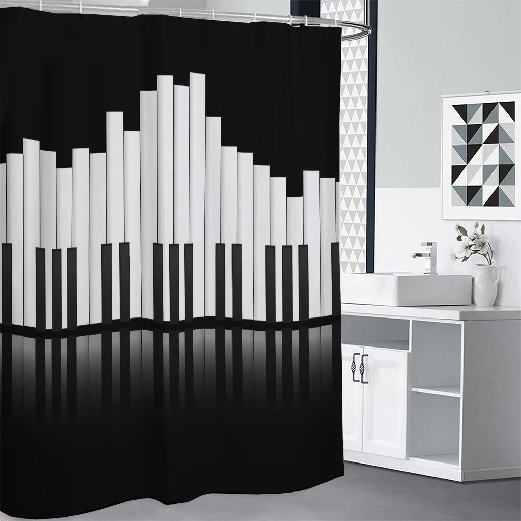 Black And White Piano Keyboard Print Premium Shower Curtain
