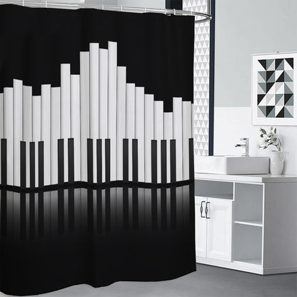 Black And White Piano Keyboard Print Premium Shower Curtain