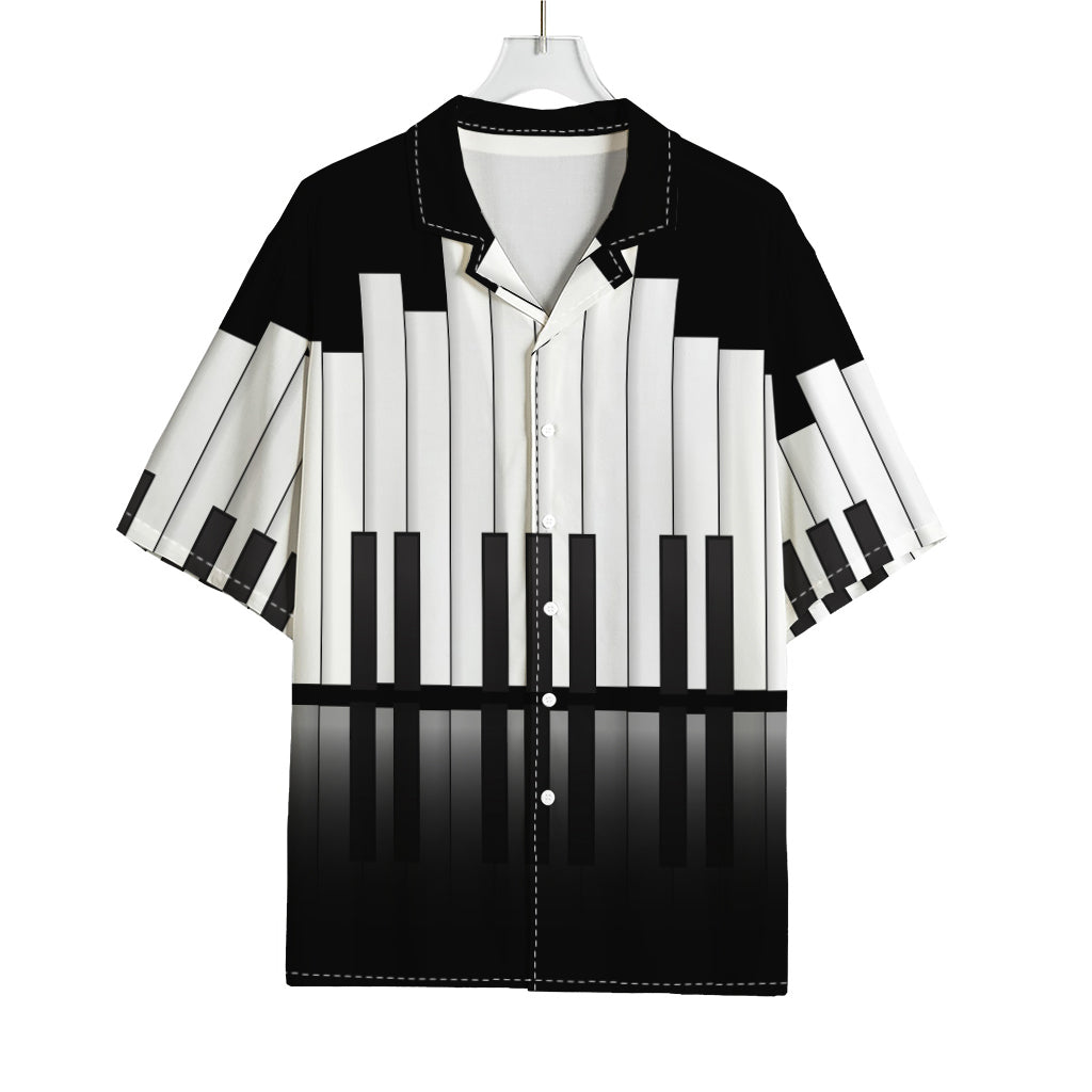 Black And White Piano Keyboard Print Rayon Hawaiian Shirt