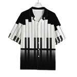 Black And White Piano Keyboard Print Rayon Hawaiian Shirt