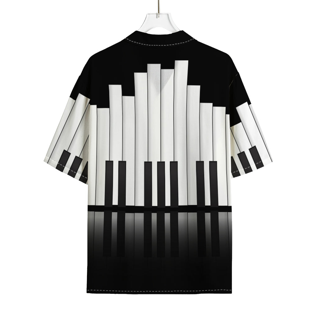 Black And White Piano Keyboard Print Rayon Hawaiian Shirt