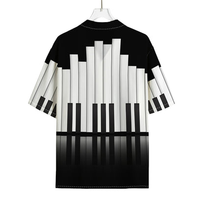 Black And White Piano Keyboard Print Rayon Hawaiian Shirt
