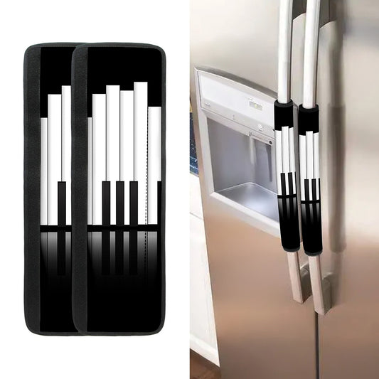 Black And White Piano Keyboard Print Refrigerator Handle Covers