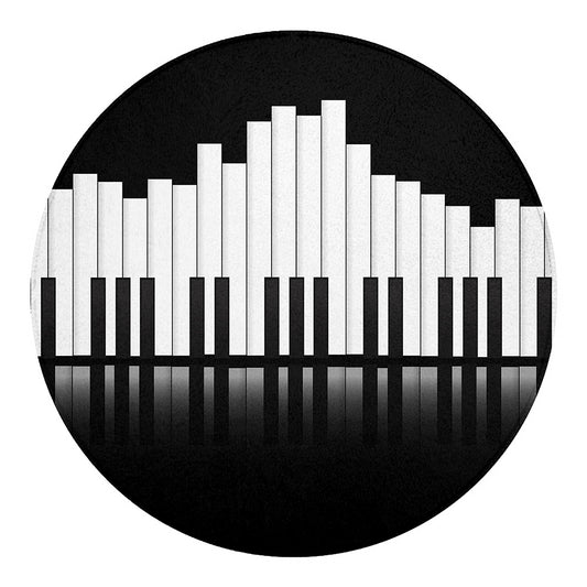 Black And White Piano Keyboard Print Round Blanket