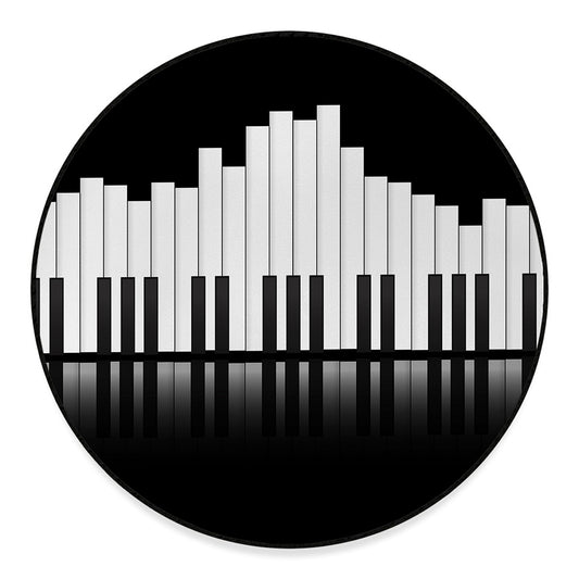 Black And White Piano Keyboard Print Round Floor Mat