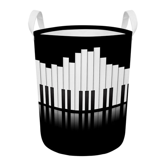 Black And White Piano Keyboard Print Round Laundry Basket