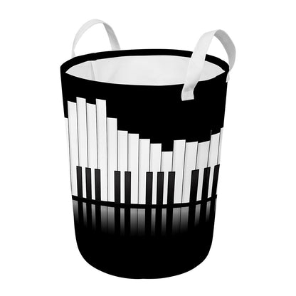 Black And White Piano Keyboard Print Round Laundry Basket
