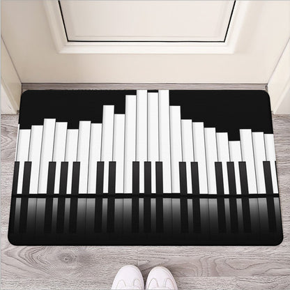 Black And White Piano Keyboard Print Rubber Doormat