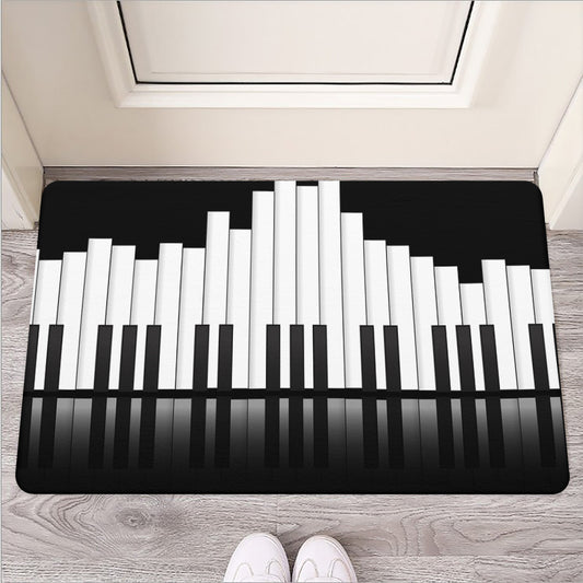 Black And White Piano Keyboard Print Rubber Doormat