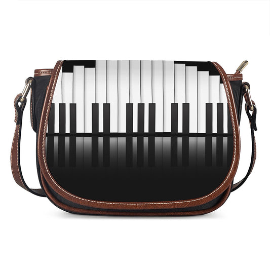 Black And White Piano Keyboard Print Saddle Bag