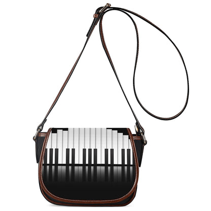 Black And White Piano Keyboard Print Saddle Bag