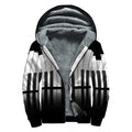 Black And White Piano Keyboard Print Sherpa Lined Zip Up Hoodie