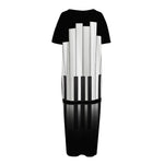 Black And White Piano Keyboard Print Short Sleeve Long Nightdress