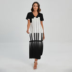 Black And White Piano Keyboard Print Short Sleeve Maxi Dress