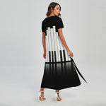 Black And White Piano Keyboard Print Short Sleeve Maxi Dress