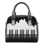 Black And White Piano Keyboard Print Shoulder Handbag