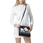 Black And White Piano Keyboard Print Shoulder Handbag