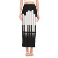 Black And White Piano Keyboard Print Side Slit Maxi Skirt