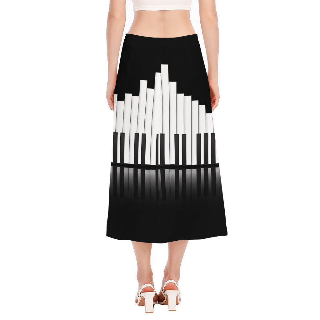 Black And White Piano Keyboard Print Side Slit Midi Skirt