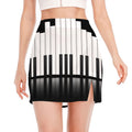 Black And White Piano Keyboard Print Side Slit Mini Skirt