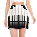 Black And White Piano Keyboard Print Side Slit Mini Skirt