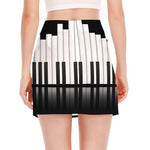 Black And White Piano Keyboard Print Side Slit Mini Skirt