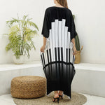 Black And White Piano Keyboard Print Silk V-Neck Kaftan Dress
