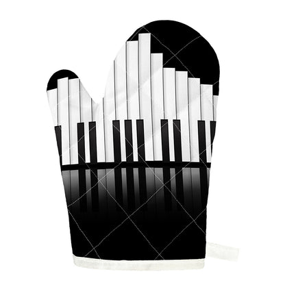 Black And White Piano Keyboard Print Single Oven Mitt