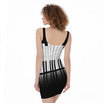 Black And White Piano Keyboard Print Sleeveless Bodycon Dress