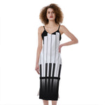 Black And White Piano Keyboard Print Slim Fit Midi Cami Dress