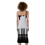 Black And White Piano Keyboard Print Slim Fit Midi Cami Dress
