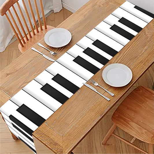 Black And White Piano Keyboard Print Table Runner