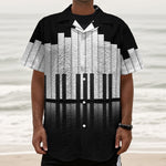 Black And White Piano Keyboard Print Textured Short Sleeve Shirt