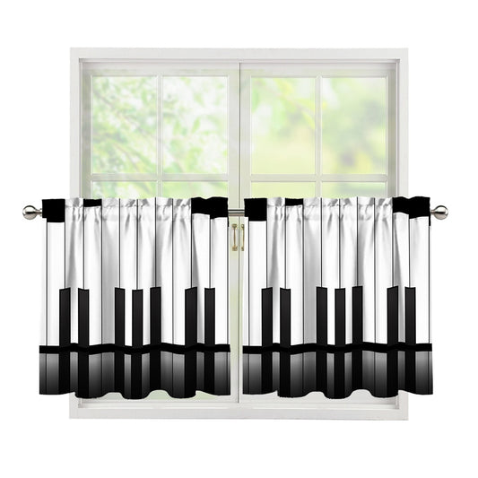 Black And White Piano Keyboard Print Tier Curtains